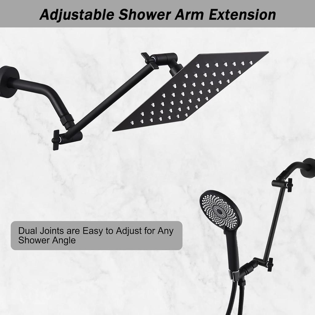 12-Inch Shower Head Extension Arm, Adjustable Shower Extension Arm, Stainless Steel Shower Arm Extender, Compatible with G1/2 Universal Connector,