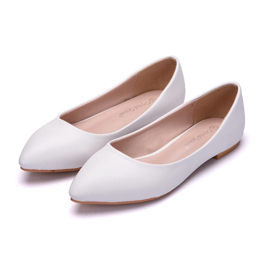 Crystal Queen Women Flats Slip On Ballet White Wedding Shoes Pointed Toe Comfortable Grandmother Boat