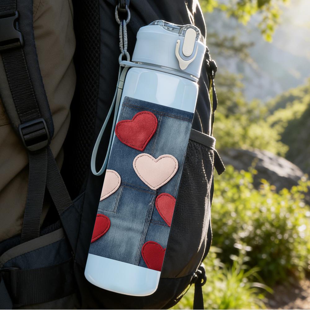 1PC Red Heart Grid Texture 750ml Color Plastic Sports Water Bottle Leakproof Flip Straw Lid For Sports Office Home Use
