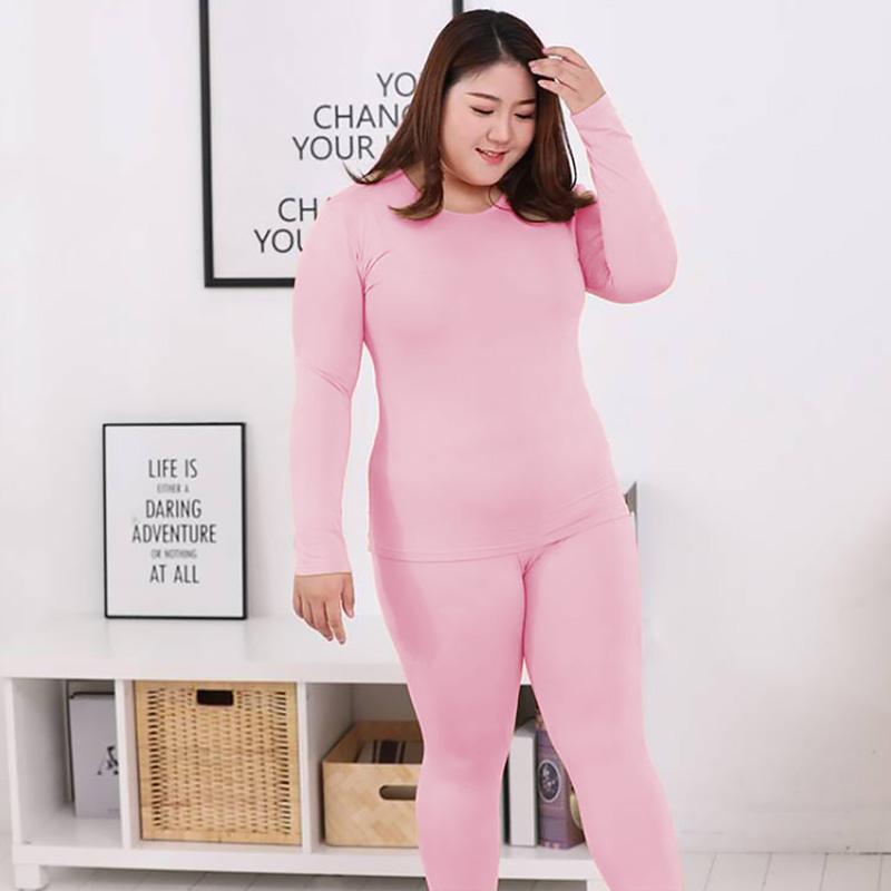 2pcs Warm O Neck Solid Color Thermal Underwear High Quality Plus Size Long Johns Women Shaped Sets M-10XL
