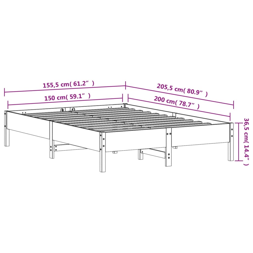 Solid Wood Bed Without Mattress 150x200 Cm Pine Wood