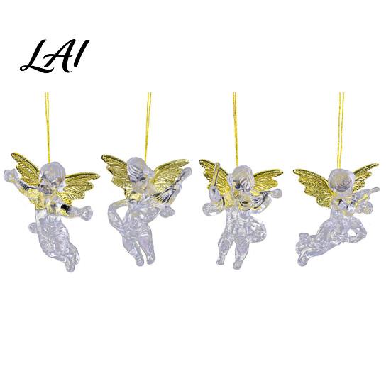 Clear Angel Figurines 4Pcs Winged Hanging Ornaments Figurines Winter Wedding Atmosphere Props Christmas Tree Decor Seasonal Home Party Supplies
