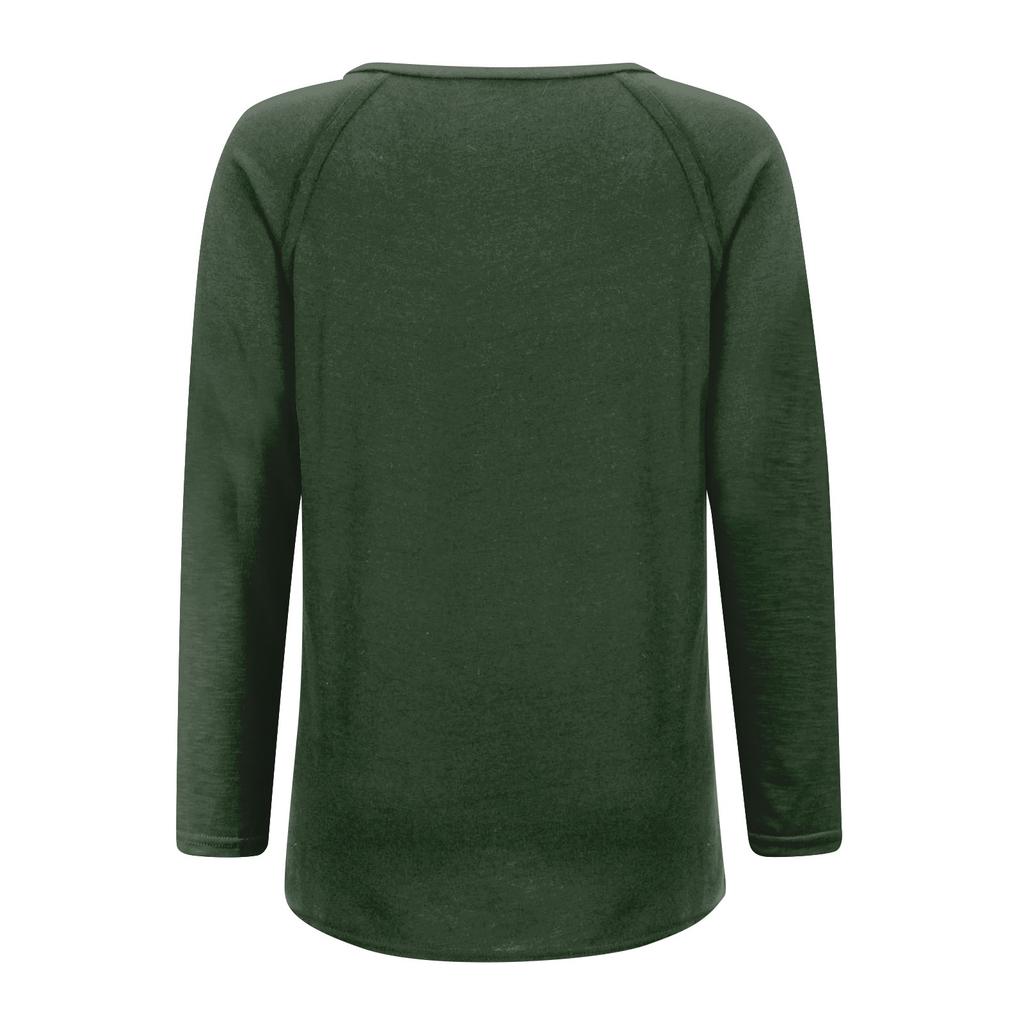 Damski T-shirt z długim rękawem, dekoltem V, nadrukiem wielkanocnym, casualowy, komfortowy top