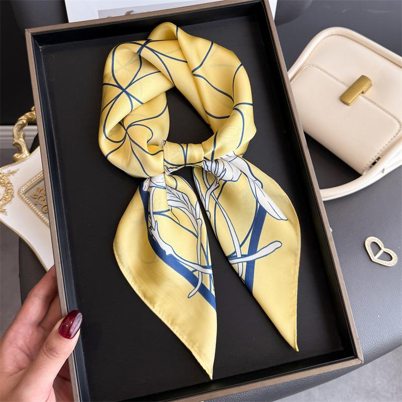 70*70cm Women's Square Scarf Soft Satin Floral Print Wrap Foulard Neckerchief Bandannas Hair Skinny Tie Hijab Shawls