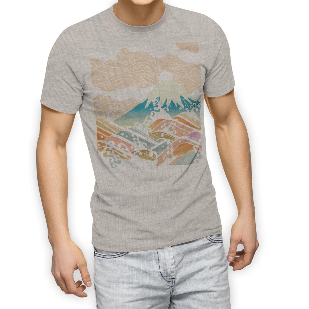 

для 3XL crew белая японская футболка Fuji [igsticker] мужская, размер, напечатанная, стильная, ворот, серая, футболка, 008678, японский/японский узор, стиль, серый