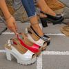 Women's Wide Width Peep-Toe Sandals, Chunky Heel Wedge Platform Shoes, European Style Outdoor Fall Shoes for Women