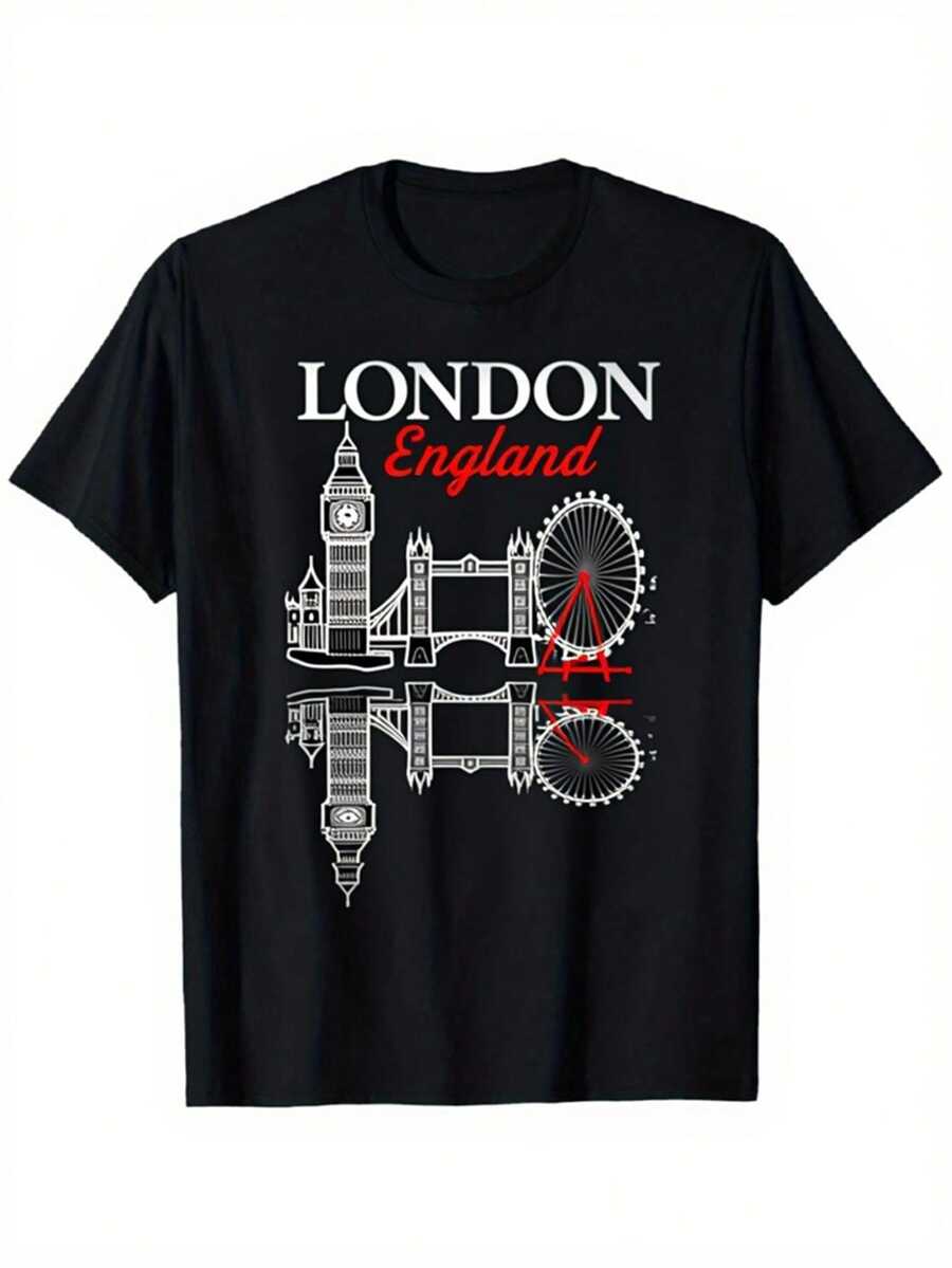 

London England Big Ben London Eye Landmarks Printed T-Shirt, Unisex s Printed T-Shirt XXXL
