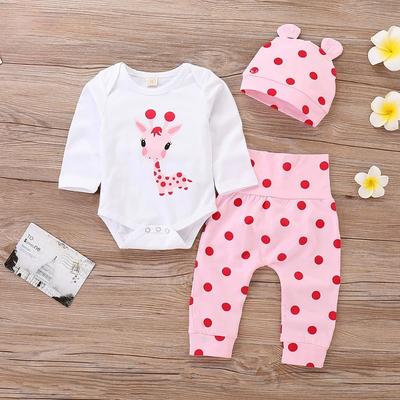Baby Girl Clothes Polka Dot Newborn Baby Girl Outfits Set Cute Giraffe Infant Girl Clothing With Hat Spring Autumn New