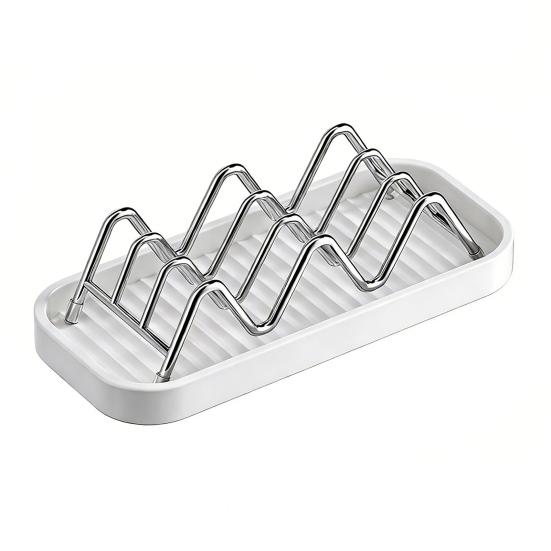 Yangyizhi Soap Holder, Stainless Steel Drain Tray, Wave Shaped 2-3 Soaps Sponge Organizer for Bathroom Shower Kitchen Countertops