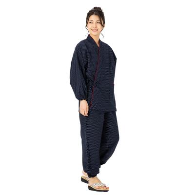 Watanosato Women's Stylish Kurume-woven Dobby Samue Kimono Set with Hail Pattern, Made In Japan, Size 5322-2 (M, White Hail Pattern)