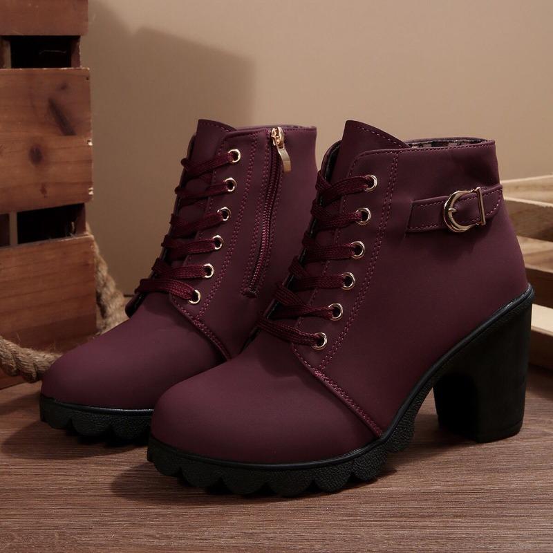 Large Size Autumn and Winter New High-heeled Women's Boots Cross-strapped Short Boots Thick-heeled Martin Boots Leather Boots Women