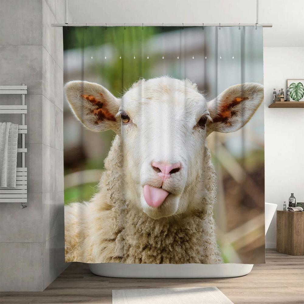 Sheep Fluffy Bathroom Shower Curtain Waterproof Wall Decor Home Decoration Modern Cute Animal Print 3D Customizable Printing