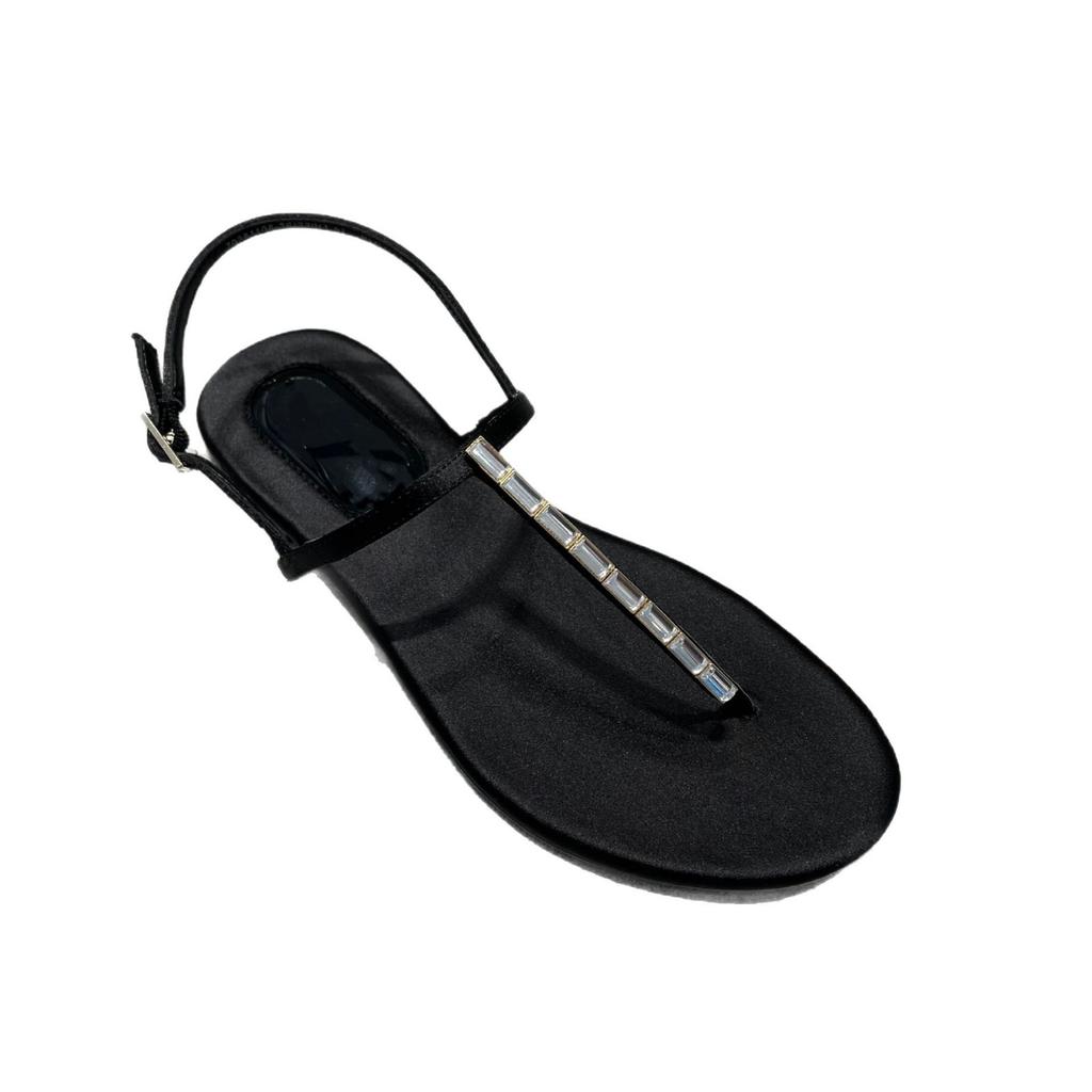 Fashion new designer T-strap gladiator sandals women flat heel crystal narrow band sandalias mujer silver thong sandals big size 43