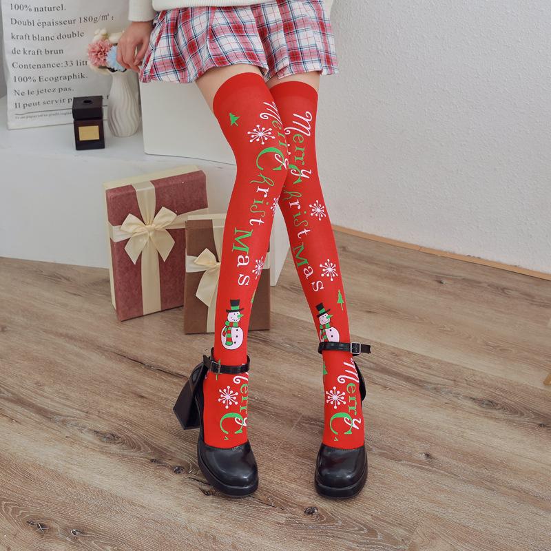 Christmas Long Stockings Party Costume Ball Dress Up Accessories Red Socks Snowman Snowflake Over-the-Knee Socks