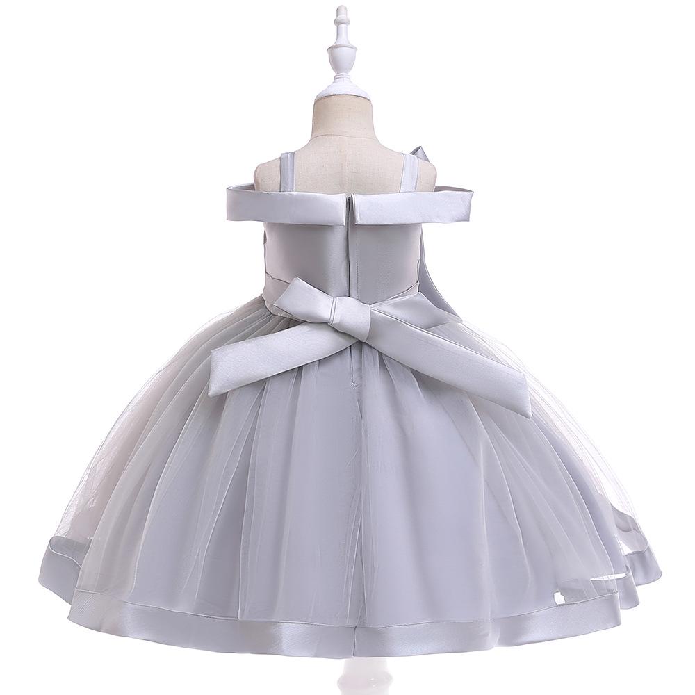 Girls' Off-Shoulder Spaghetti Strap Beaded Flower Princess Wedding Dress