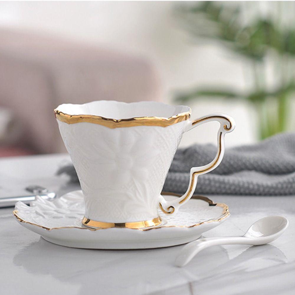 Luxury Tea Cup Set Vintage Milk Cups Kitchenware Ceramic Coffee Cup Spoon Plate Set  Cafe