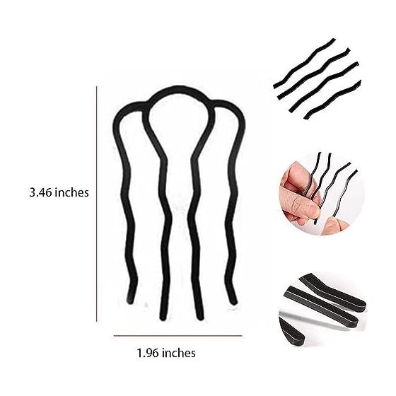 4pcs Inner Hair Accessories for Buns, Easy Updos, French Twists, Side Twists - E-Stick Plus Short Black, 7-Tooth Comb Plug-in, Alloy Material,