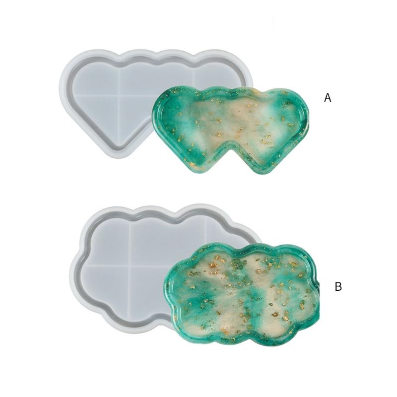 Silicone Mold Epoxy Resin Coaster Mold Double Heart Cloud Shape Resin Casting