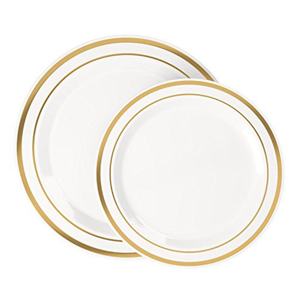 50 stücke Kunststoff Abendessen Teller Silber und Gold Rand 25 stücke 6 Zoll Abendessen Teller und 25 stücke