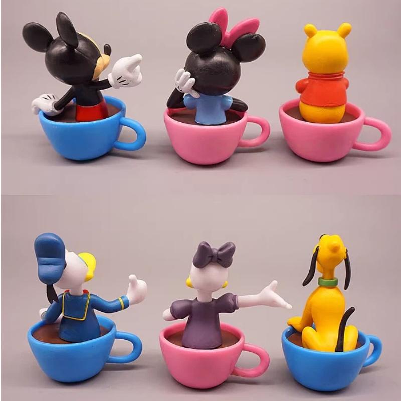 In Stock 6Pcs/Set Mouse Winnie Pooh Duck Cup Style Blind Box Kawaii Action Figure Model Ornament Toy Birthday Gifts For Girls