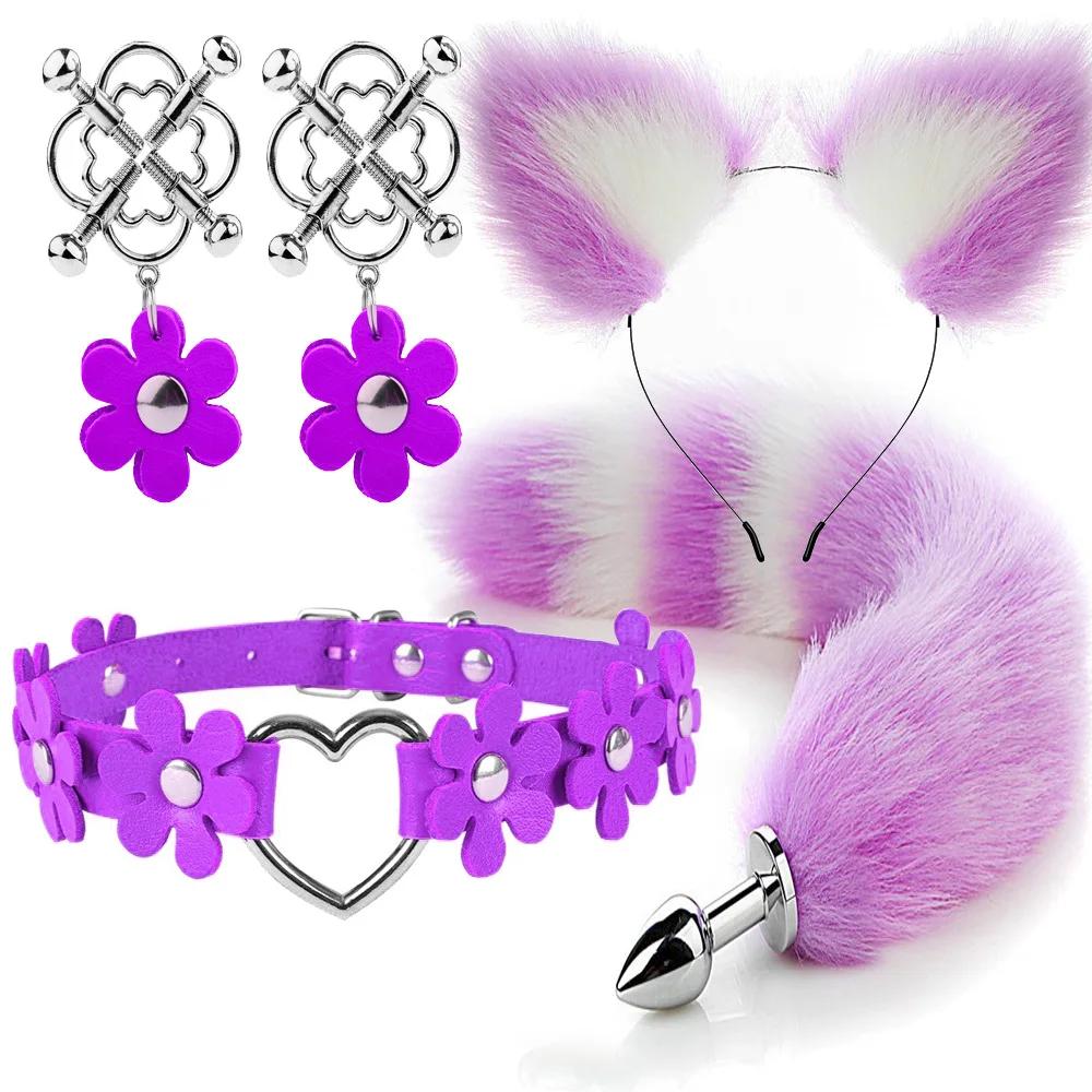 Cute Fox Tail Anal Plug Cat Ears Headbands Set Adult Toys For Women Butt Plug Tails