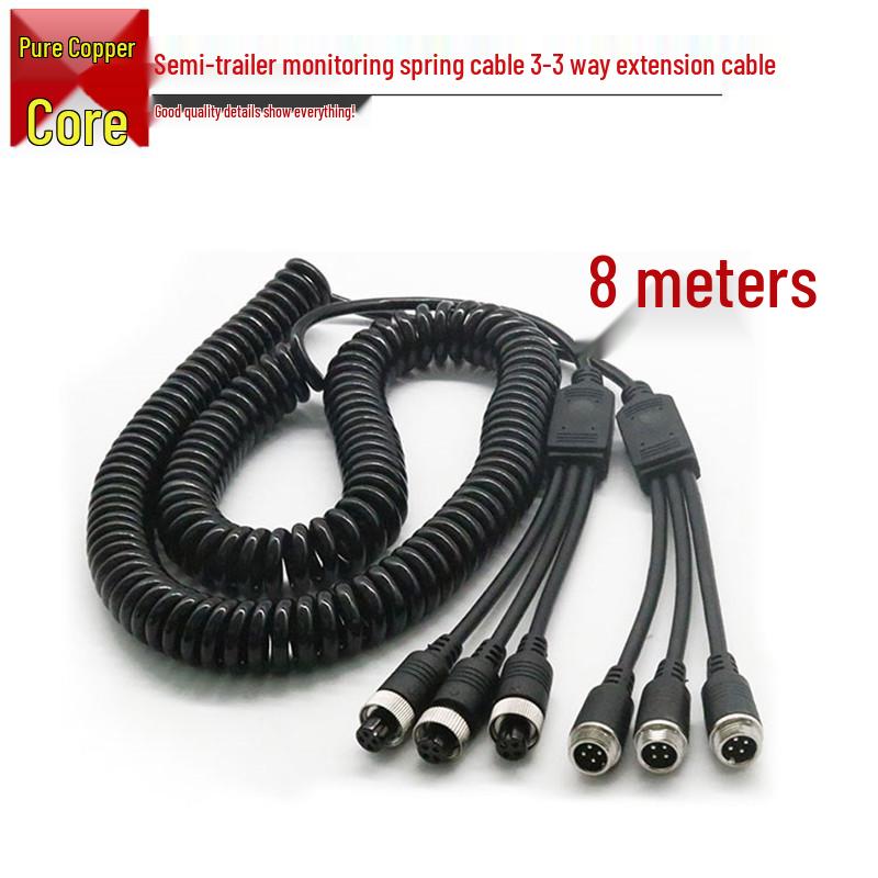 Aviation Head Spring Wire Four-Way Camera Connection Cable for Truck and Semi-Trailer Monitoring
