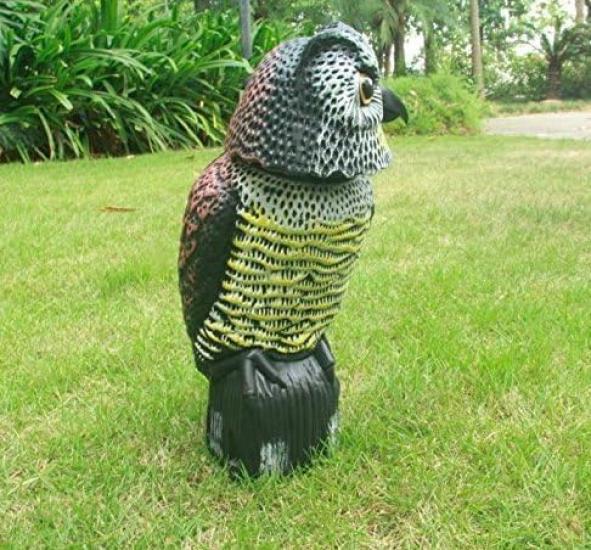 Swinging Head Owl Figurine with Realistic Eyes to Repel and for Gardens and Balconies Pigeons, Crows, Sparrows,