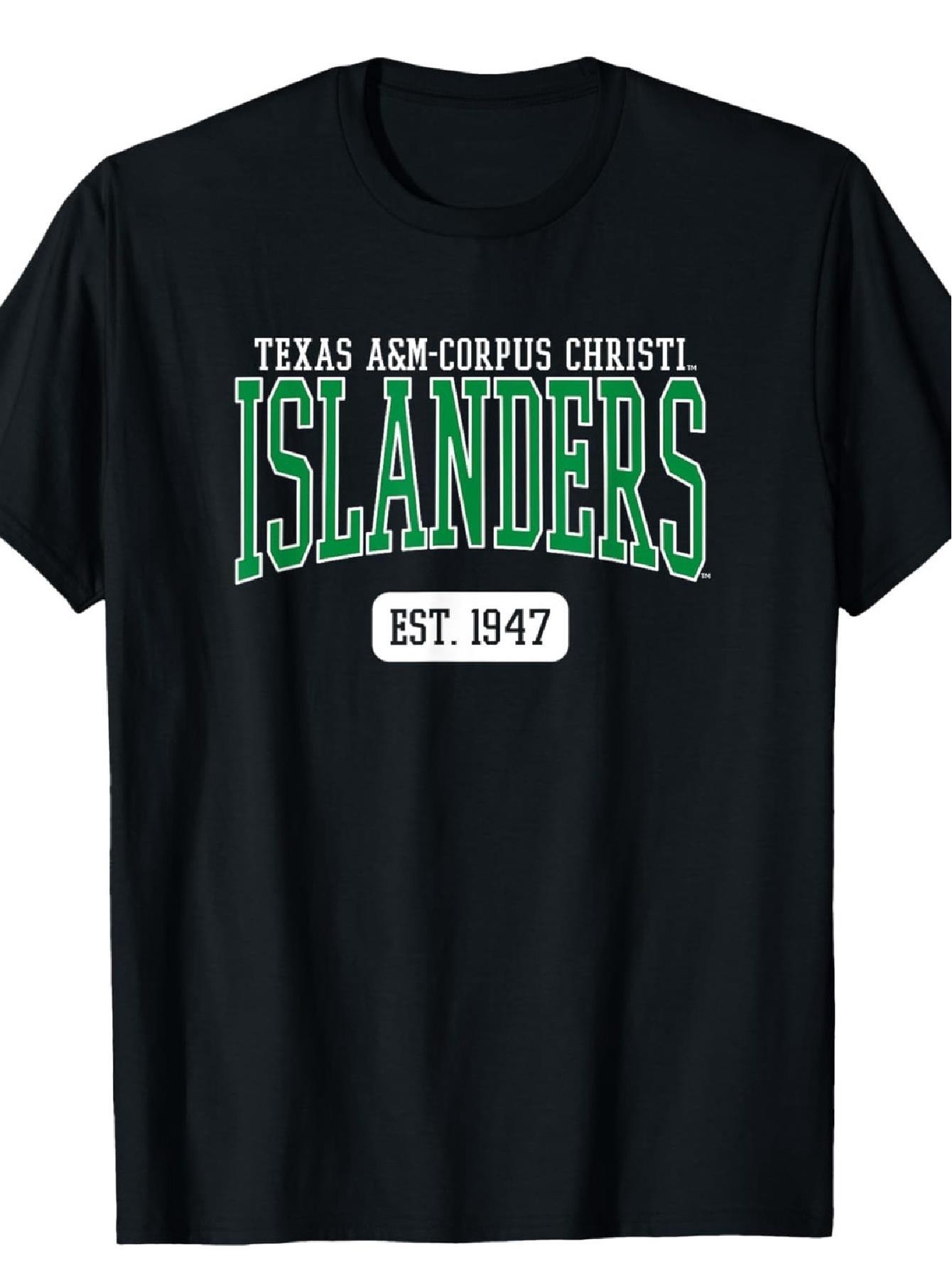 

Официальная футболка духа школы Texas A&M-Corpus Christi Islanders - Черная с зеленым текстом Islanders & Est. 1947 год M
