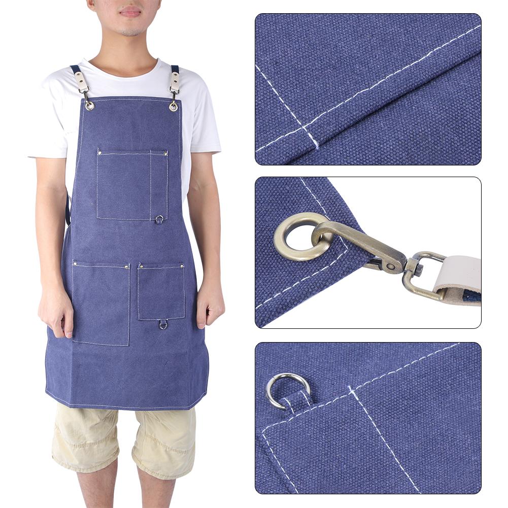 Household Kitchen Waterproof Thickened Canvas Blue Apron Working Apron for Drawing Painting Barber