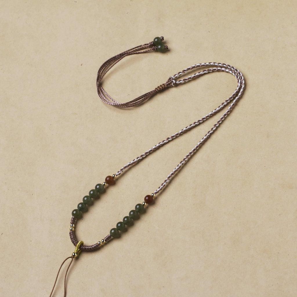 Classic Hand-Woven Hetian Jade Beaded Necklace with Adjustable Cord