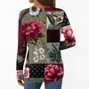 Women's Casual Fashion Brushed Retro Floral Print Long Sleeve V-Neck Top T-Shirt