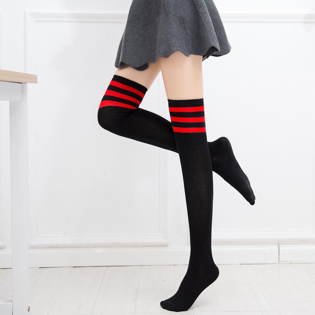 Three bars thigh socks summer women's cotton thin striped socks student socks performance socks knee socks JK socks