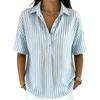 Women Striped Collared Button Down Short Sleeve Loose Fit Casual Top Lightweight Blouse for Everyday Wear Office School Travel