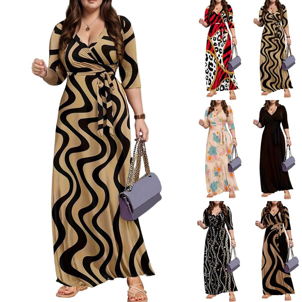 Dame Casual 3/4 Erme Sommerkjoler Vår V-hals Boho Blomstret Volang Cocktailparty Kjole