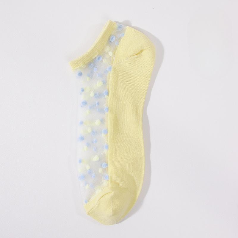 Women's Summer Thin Transparent Polka Dot Crystal Silk Shallow Mouth Invisible Short Boat Socks