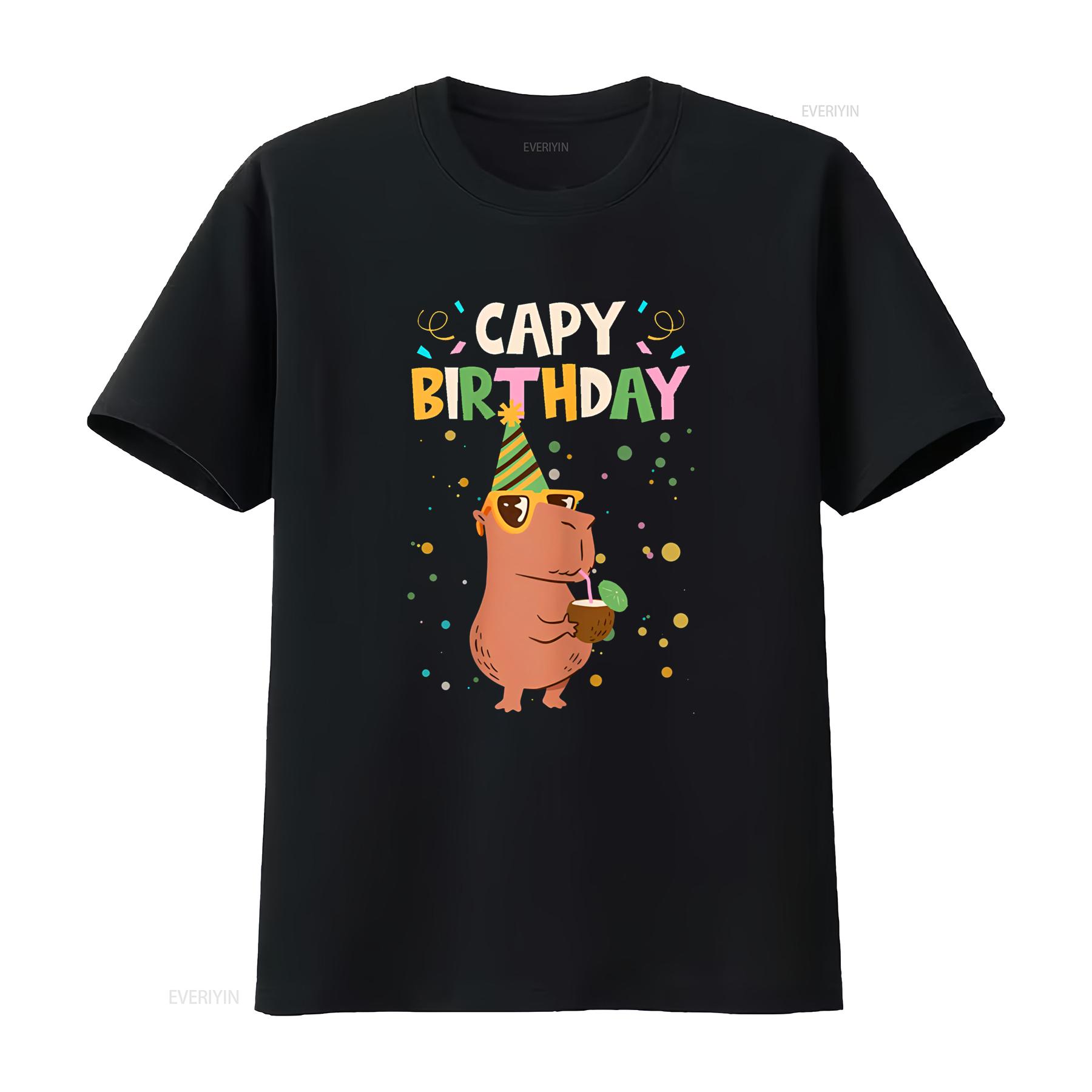 

Capy Birthday Capybara T Shirt vintage Washed Slightly Stretched Unisex Breathable homme designer clothes graphic Soft fashion 4XL