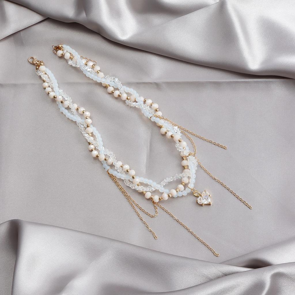 Glass Crystal Light Luxury Love Pendant Necklace Fringed Clavicle Chain Multi-layer Necklace Women