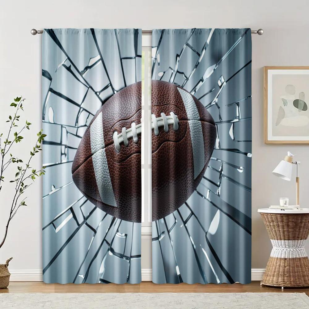 

2 pcs, filtering curtains (excluding rods, non-movable, without batteries) American football through wallsbackgroundsuitable for 29x65in(75x166cm)