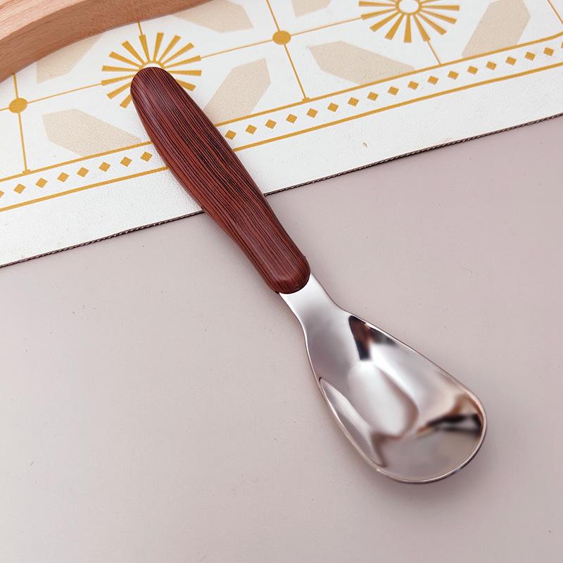 304 Stainless Steel Wood Grain Cutlery with Wooden Handles - Steak Knife, Dessert Spoon, and Fork Set