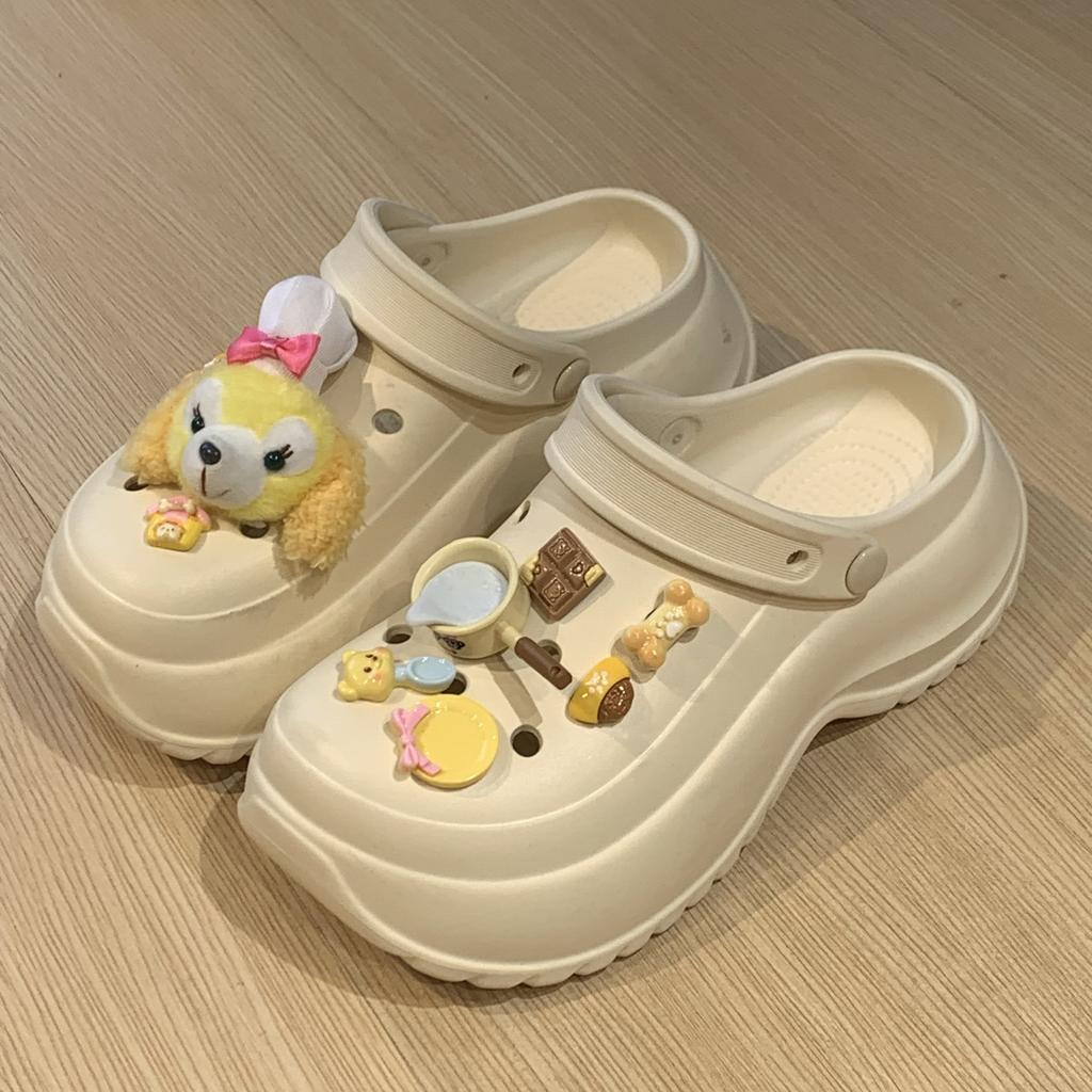 Cute cake hole shoes female cartoon wear 5.0cm height increase beach sandals non-slip slippers