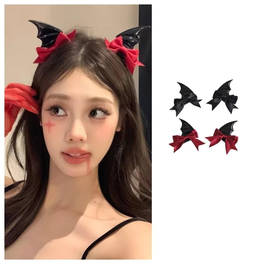 2 Pcs Gothic Style Halloween Hairpins Bow Bat Duckbill Clips Funny Bat Wings Hair Clips Spicy Girl