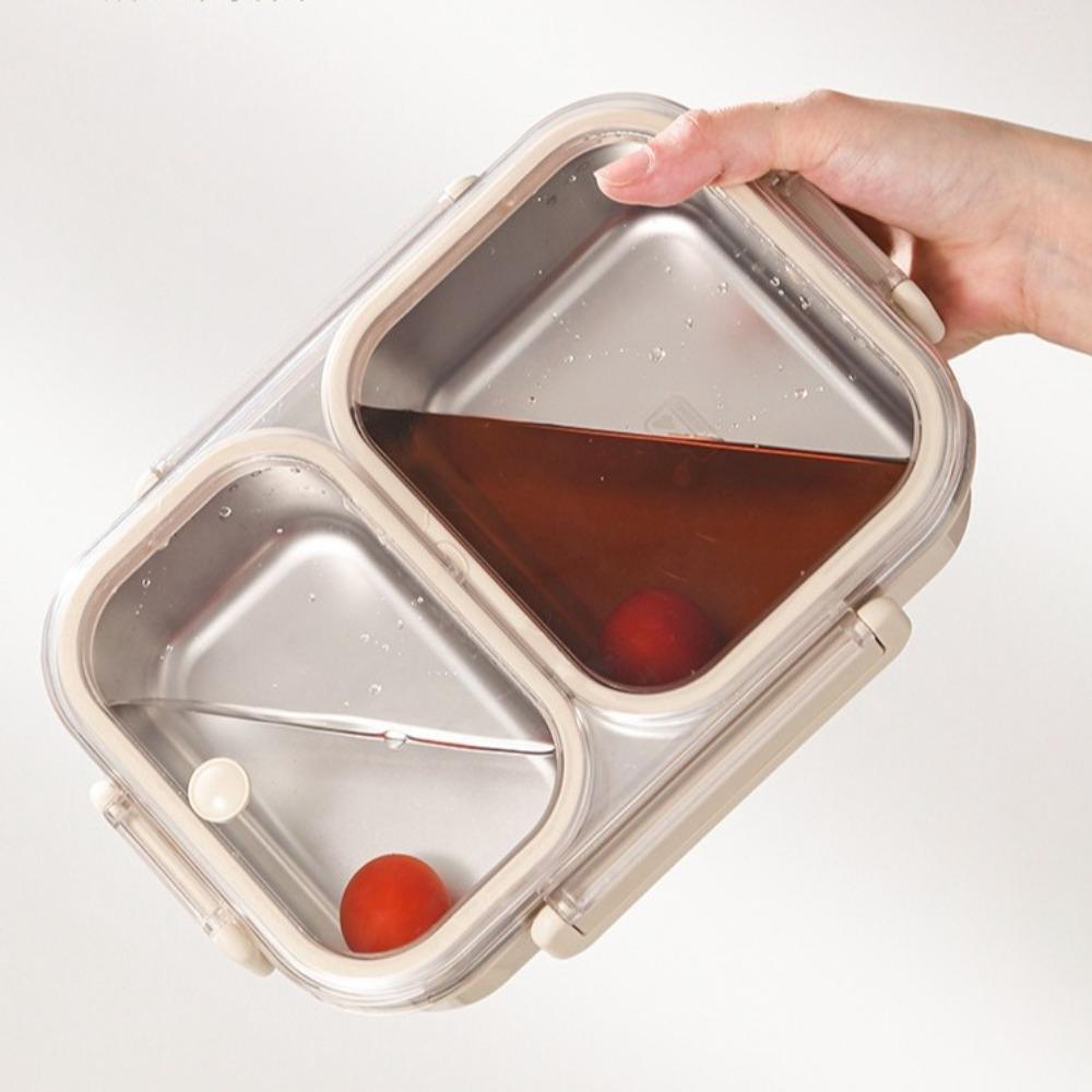 Rectangle Stainless Steel Bento Box 2/3/4 Gird Divided Lunch Box Leakproof Sealed Food Container Adult