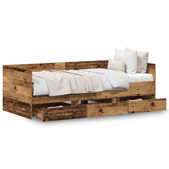 VidaXL Lit de repos Bois vieilli Bois d'ingénierie 90 x 190 cm Solide 3333996