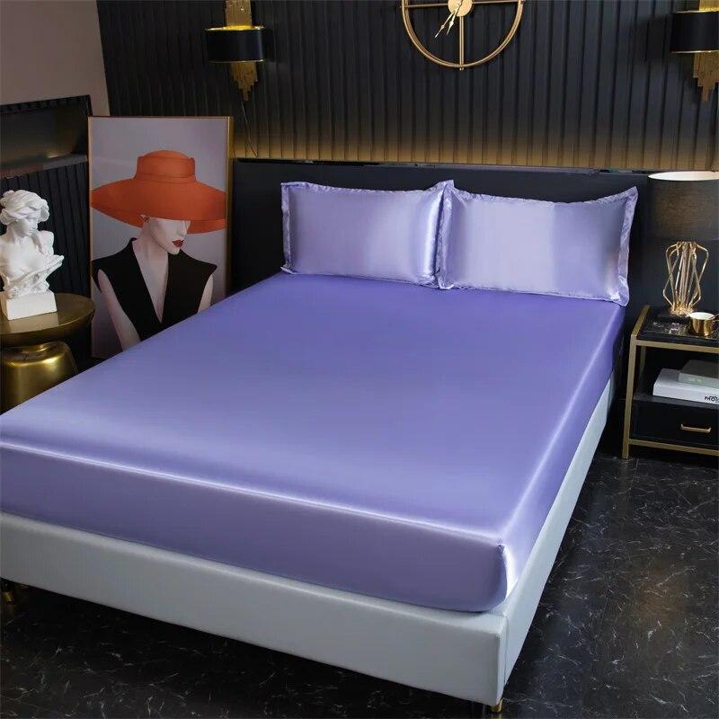Luxury Satin Fitted Sheet High-End Solid Color Mattress Cover With Elastic Band Bedsheet 140x200 200x220 Fit Sheet