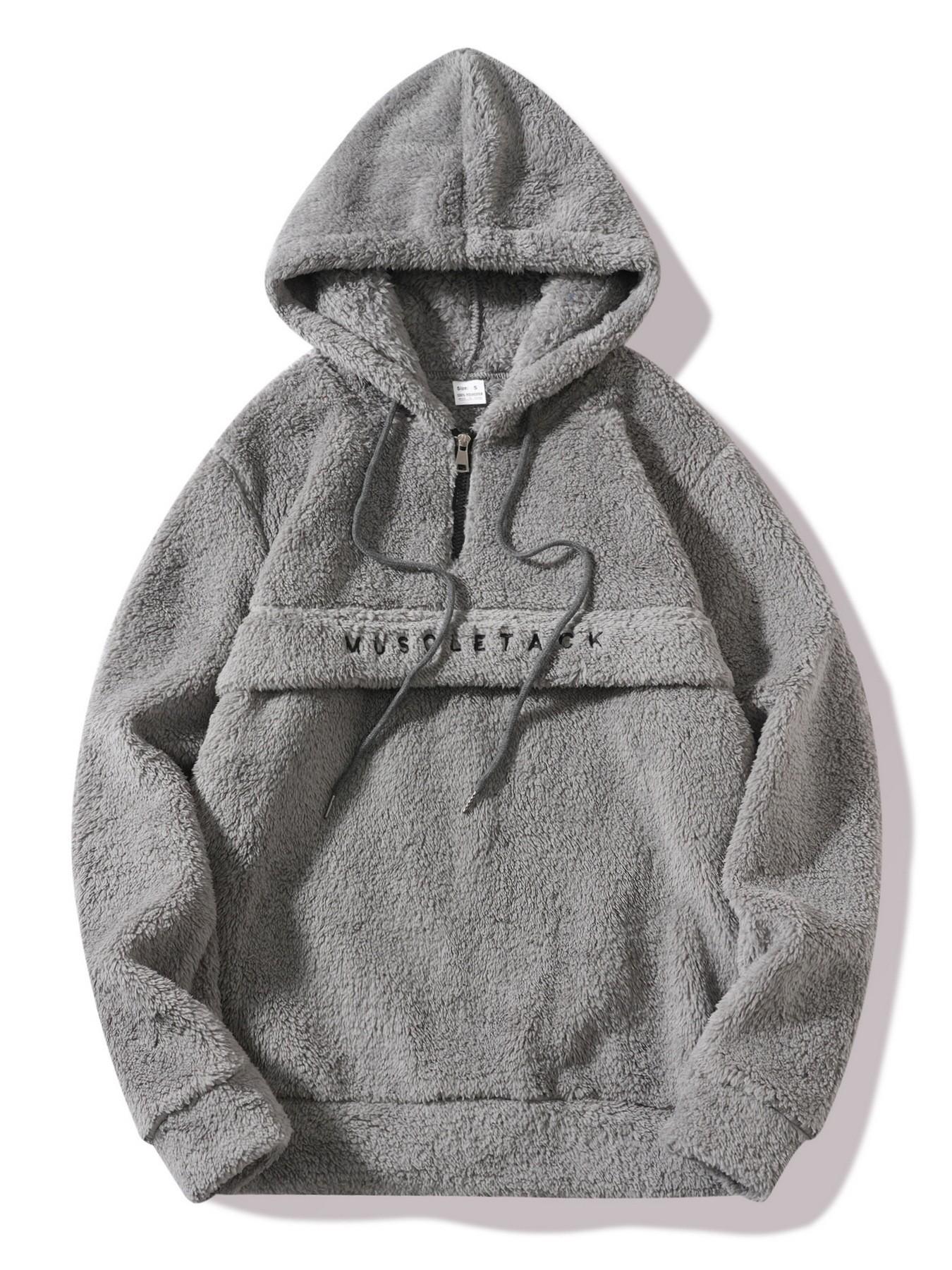 

2025 Men s Velvet Letter Half-Zip Drawstring Hoodie - Winter Large сірий колір