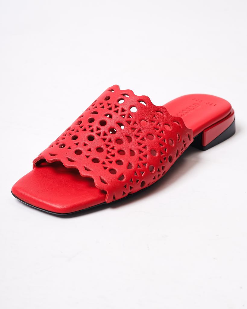 Evromoda 218225 36 Red Leather Perforated Open Slippers