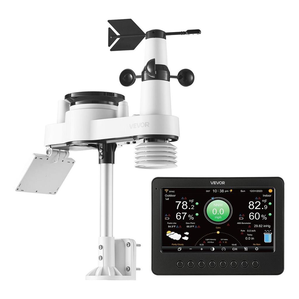 7-in-1 Wi-Fi Weather Station, 177.8 Mm TFT Display, Wireless Solar Powered Outdoor Sensor, Rain Gauge, Indoor Outdoor for Weather Forecast, Wind Speed