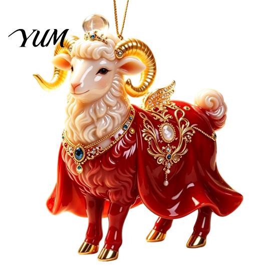 Winter Wonderland Party Supplies 2D Flat Christmas Sheep Hanging Ornament with Lanyard, Acrylic Decorative Holiday Charms Tree Pendant for Home