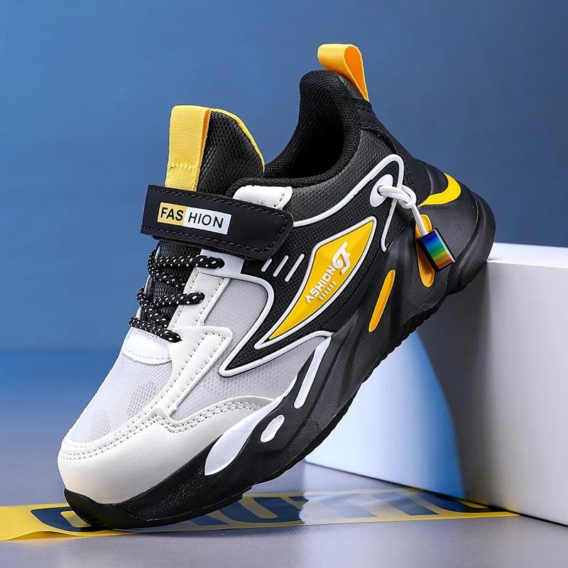 Zapatos Casuales de Cuero Populares para Niños Zapatilla Transpirable de Malla Calzado de Tendencia de Moda para Correr al Aire Libre
