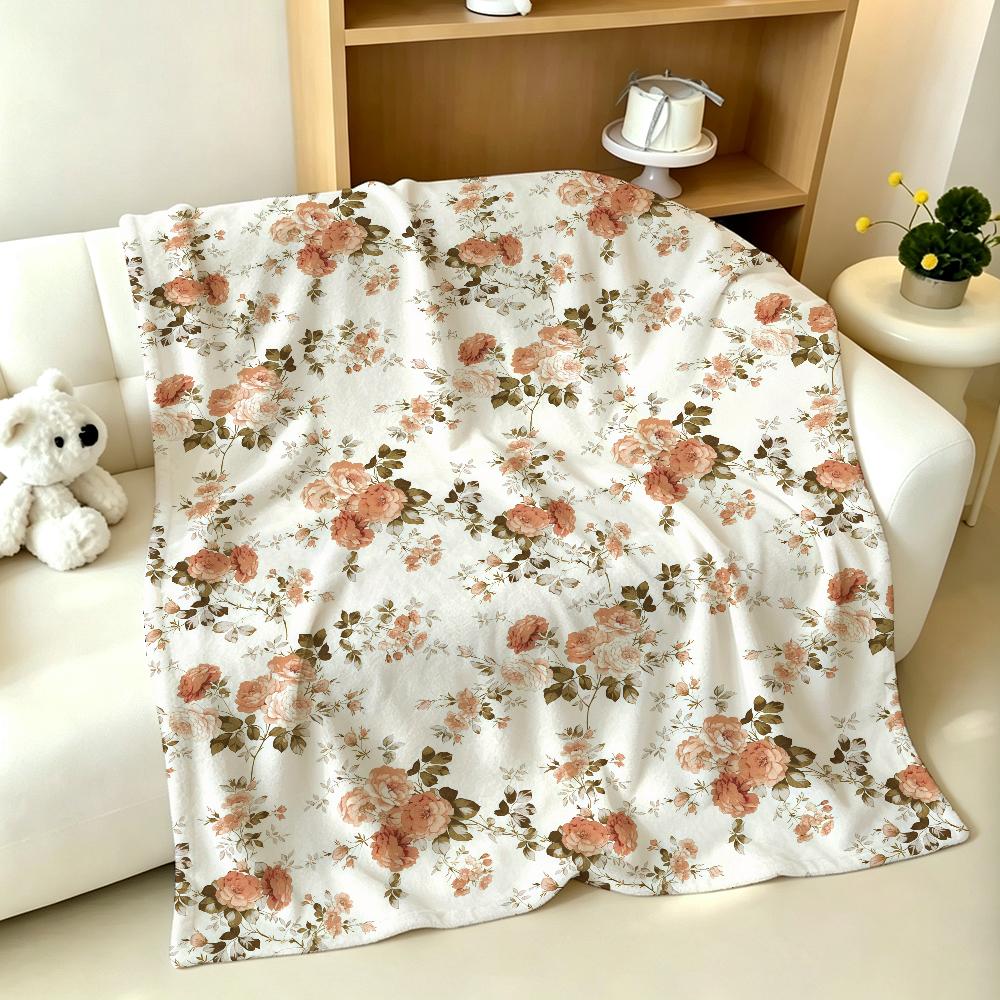 French Floral Print Pink Blanket Soft Warm And Thick Perfect For Bedroom Living Room Bed Sofa Camping Picnic Office Gift